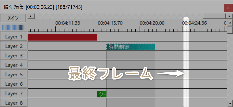 灰色の線は最終フレームと言い、この線が動画の終わり