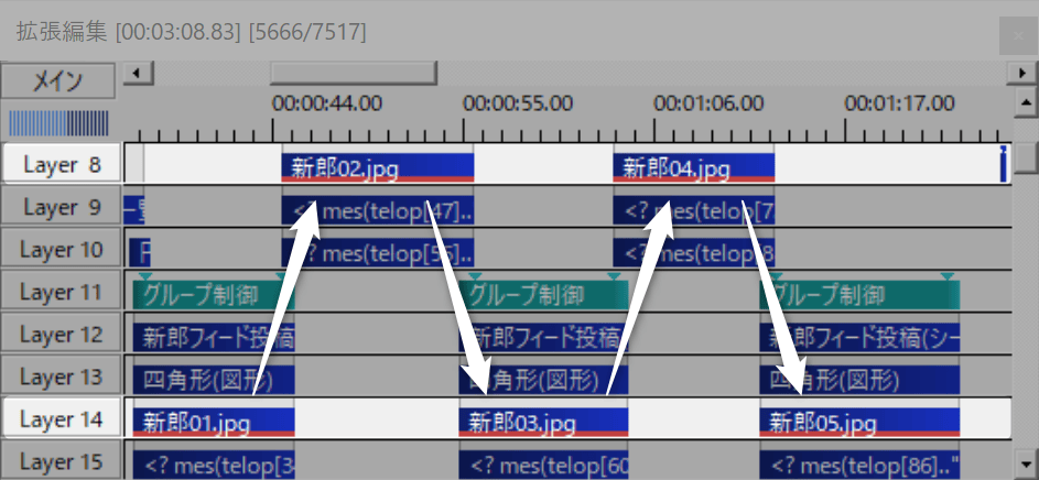 写真はLayer 14と8に配置されている