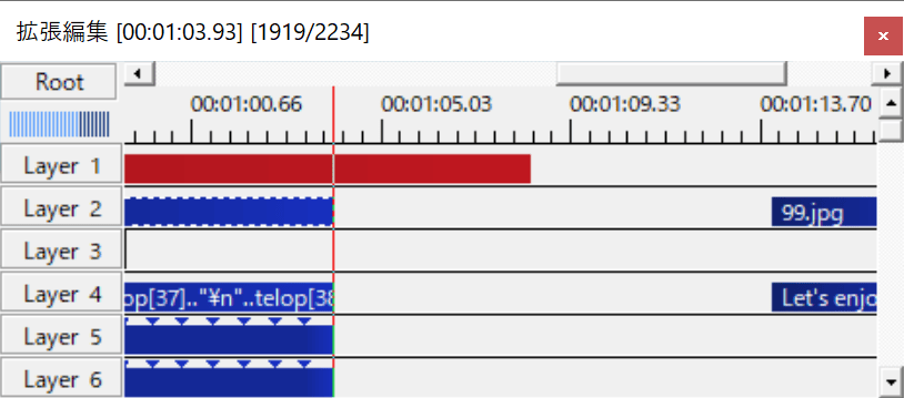 空フレームの挿入を行うと、赤いラインより後ろのオブジェクトが一気にずれる