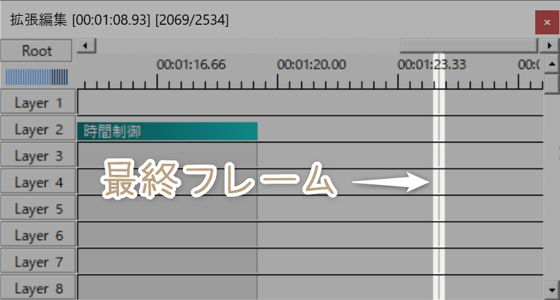 灰色の線は最終フレームと言い、この線が動画の終わり